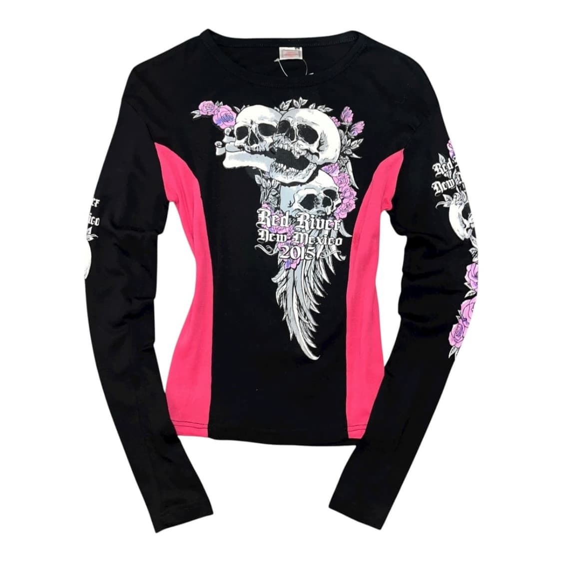 해골 프린팅 긴팔 롱슬리브 펑크갸루y2k 빈티지 핫핑크 상품이미지1