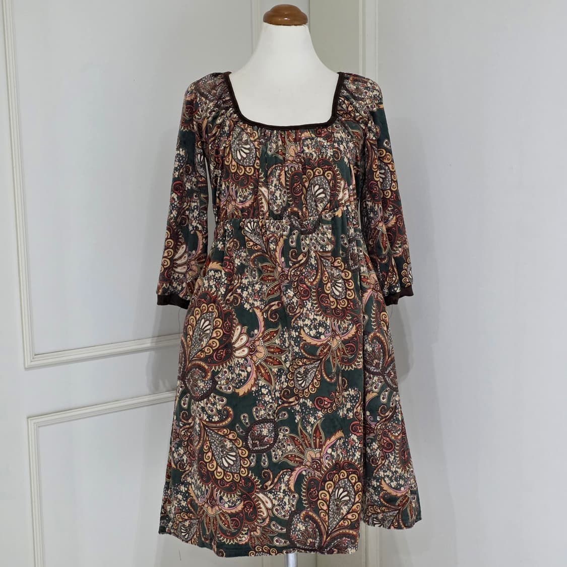 일본빈티지)mouth 레트로 모리걸 페이즐리 오리엔달 보헤미안벨벳원피스 상품이미지2