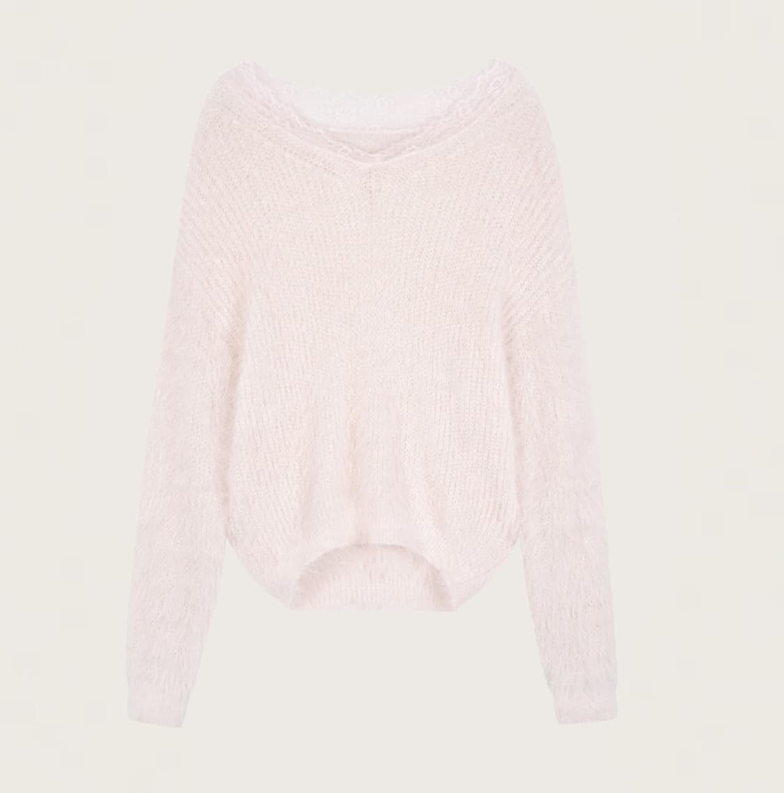 클리시어 블러쉬 레이스 오프숄더 니트 핑크 상품이미지1