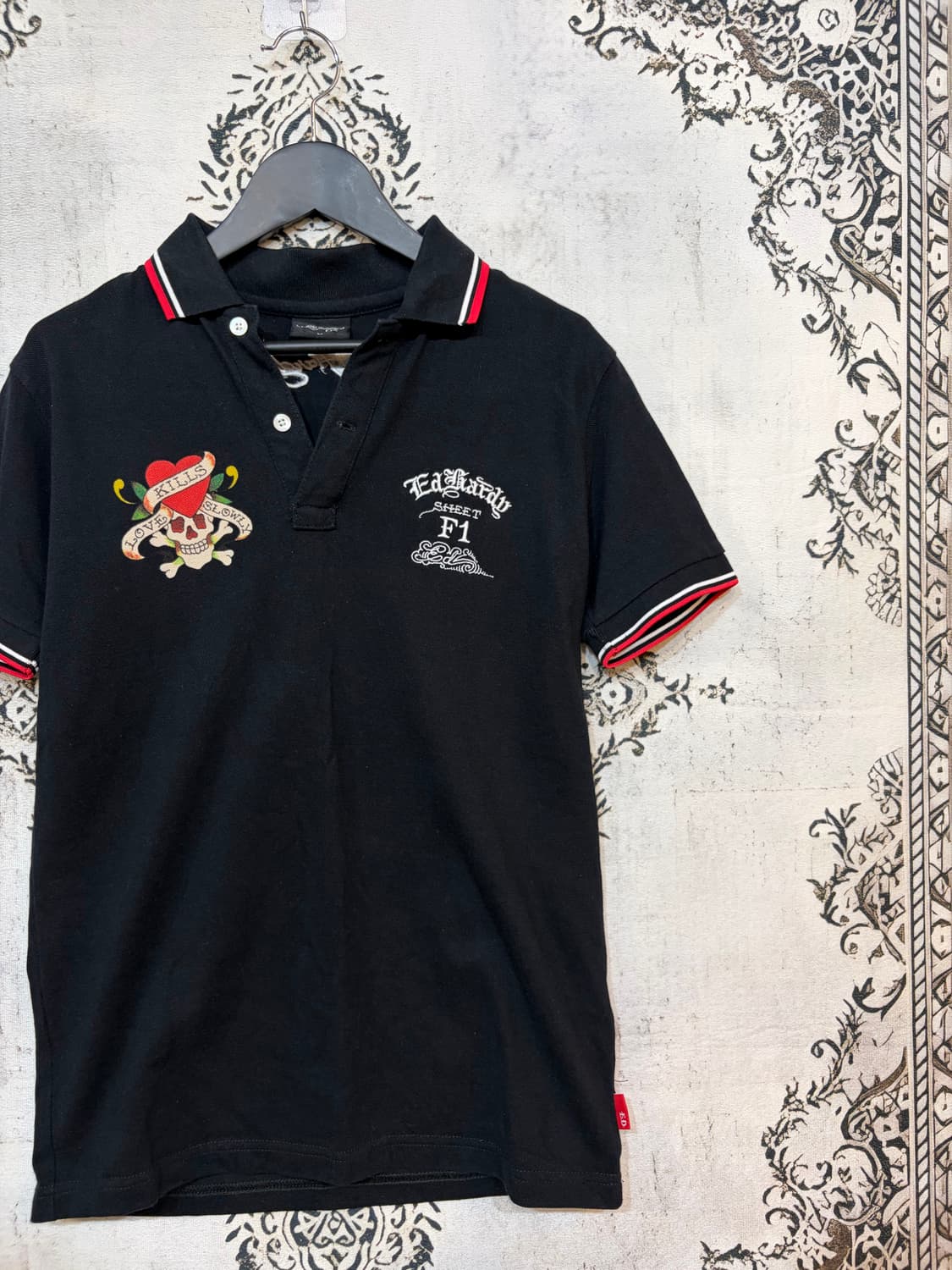 에드하디 Ed Hardy 스컬 자수 레터링 카라 숏슬리브 상품이미지3