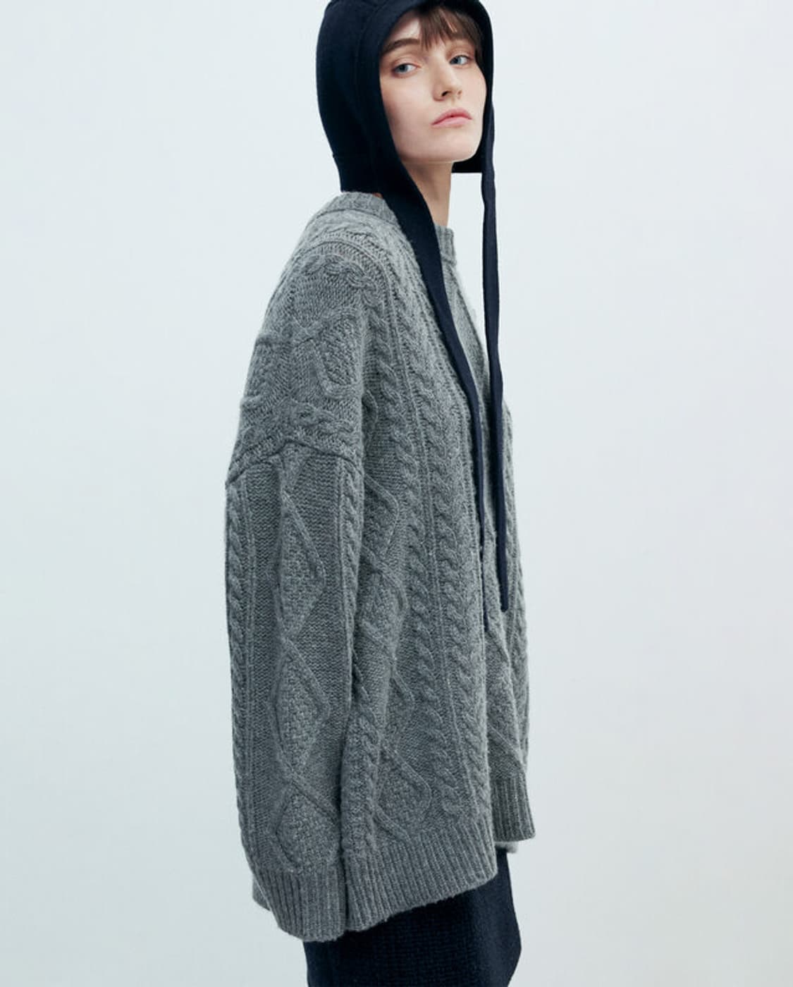 포유어아이즈온리 FYEO 루즈핏 케이블 니트 그레이 상품이미지3