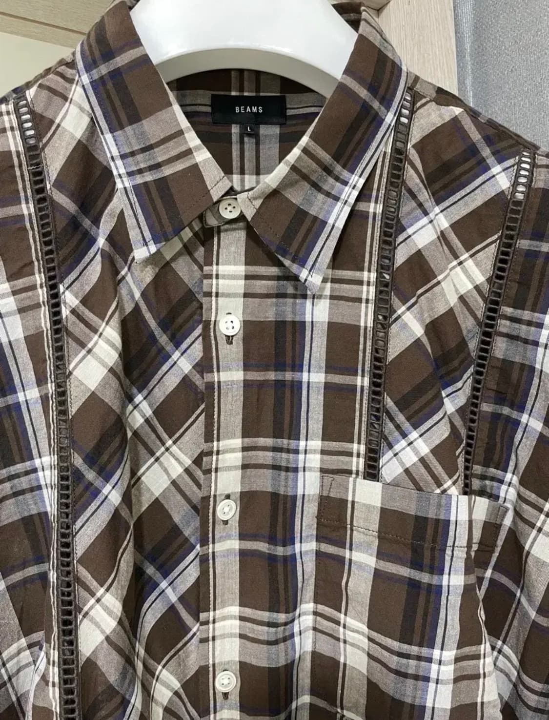 빔즈 beams 디테일 체크 셔츠 브라운 L 상품이미지2