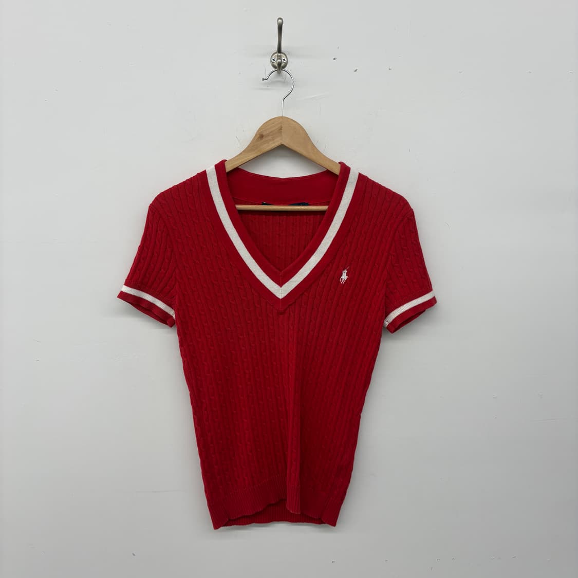 폴로 랄프로렌 케이블 반팔 니트 레드 여L 상품이미지1