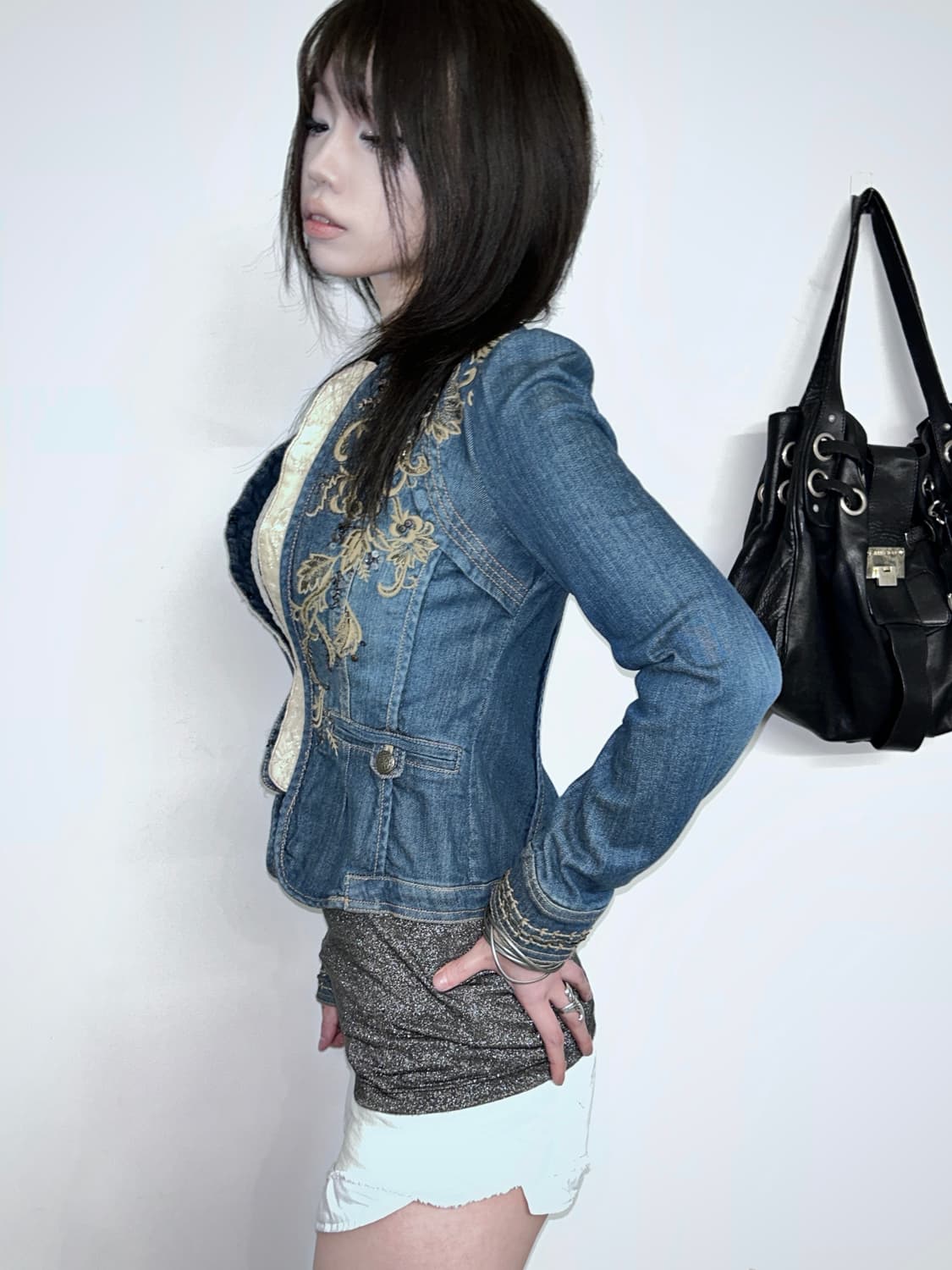 deadstock* 오리엔탈 엠브로이드 크롭 데님 자켓 상품이미지1