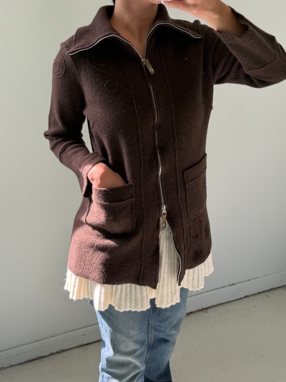 일본빈티지 보일드울 브라운 가디건자켓 상품이미지2