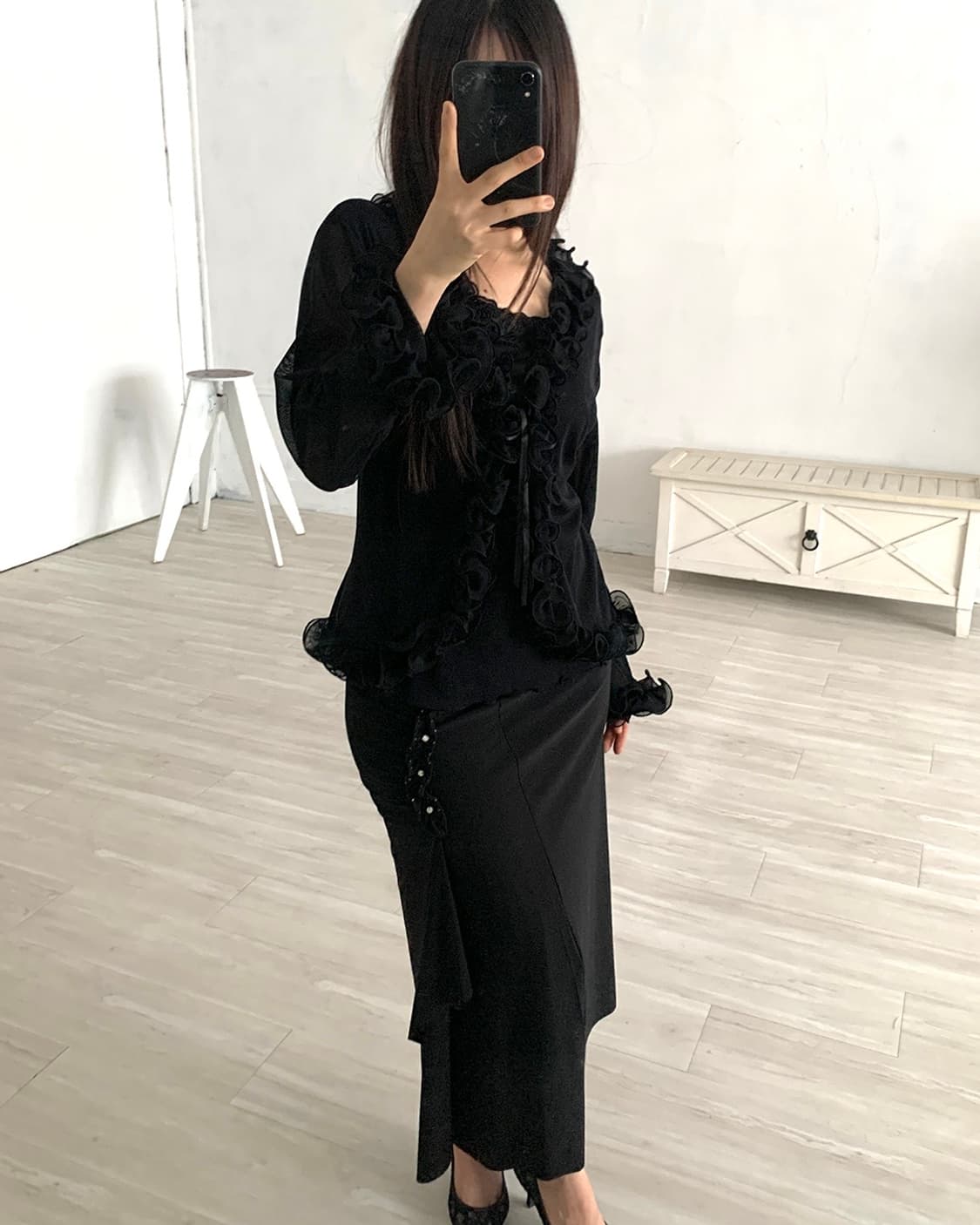 Black Shirring Detail Layered point Long 상품이미지4