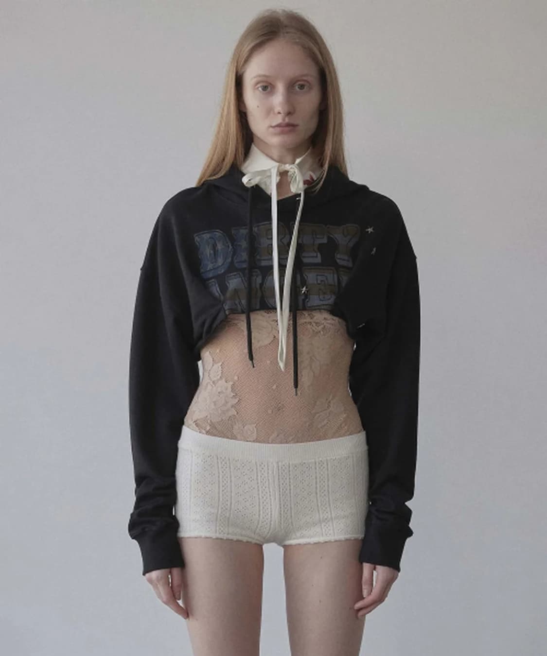 Glitter Flag Crop Hoodie Black M 상품이미지2