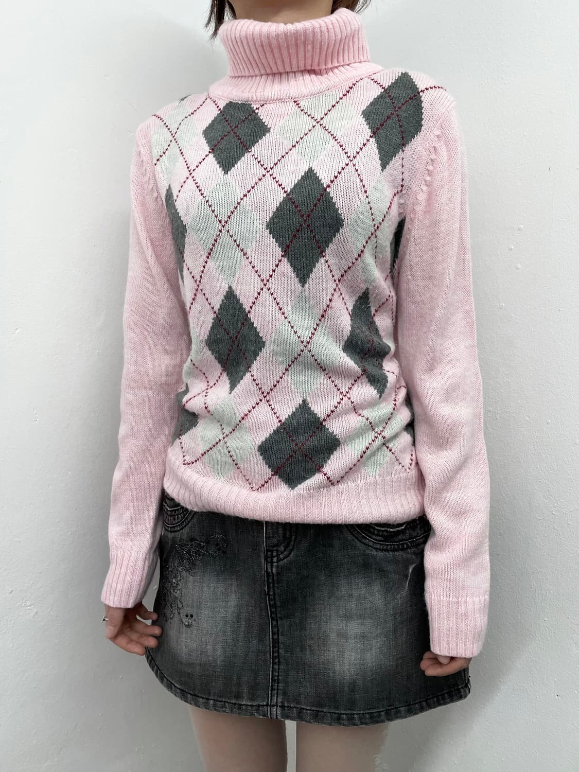 히메갸루 핑크 아가일 니트🎀 상품이미지4