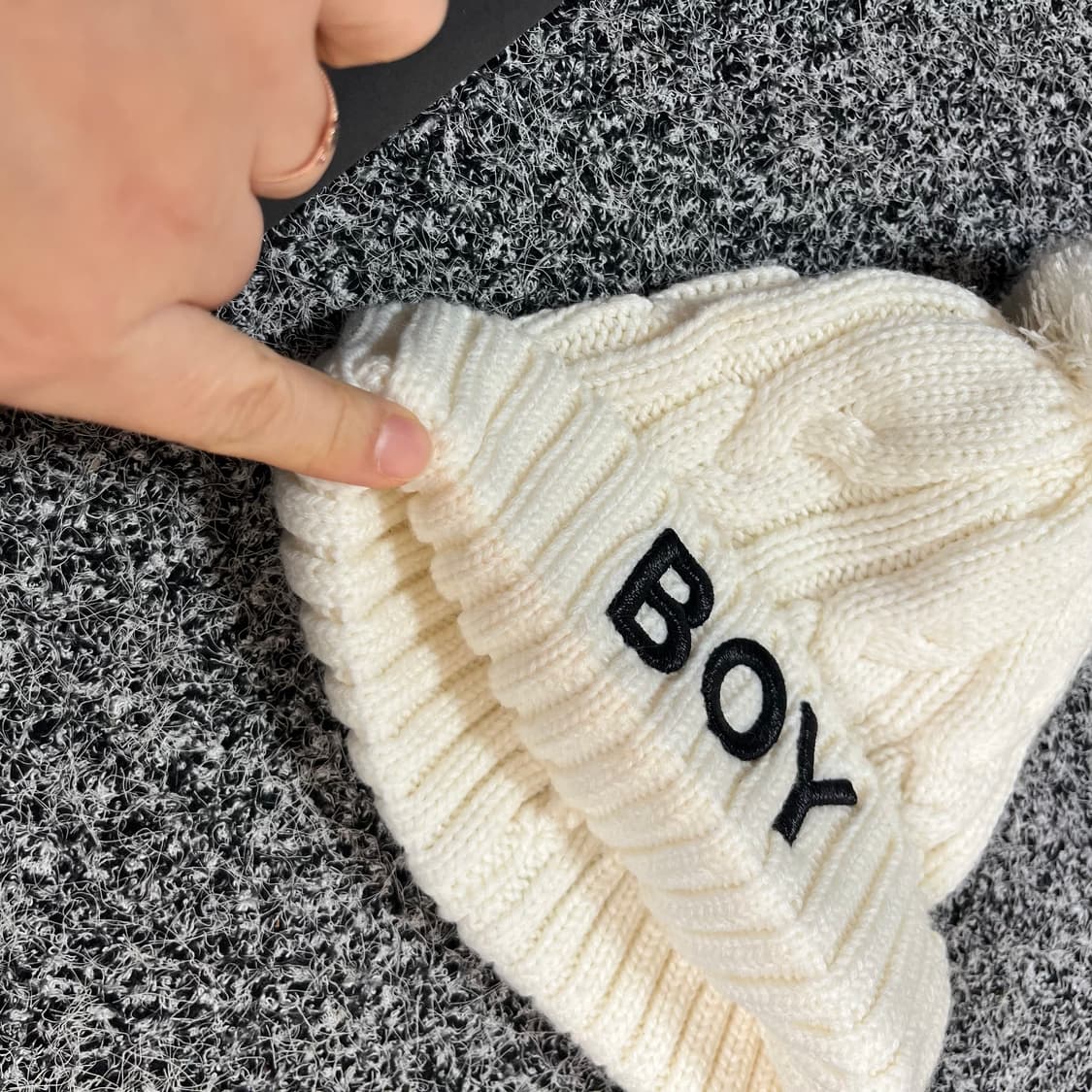 BOY 보이 방울 니트 비니 화이트 상품이미지5