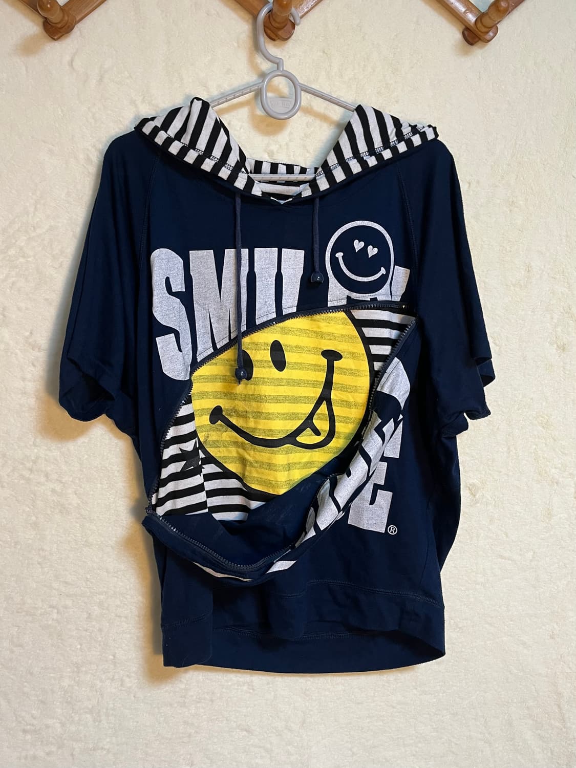 빈티지 스트라이프 후드 반팔 티셔츠 상품이미지1