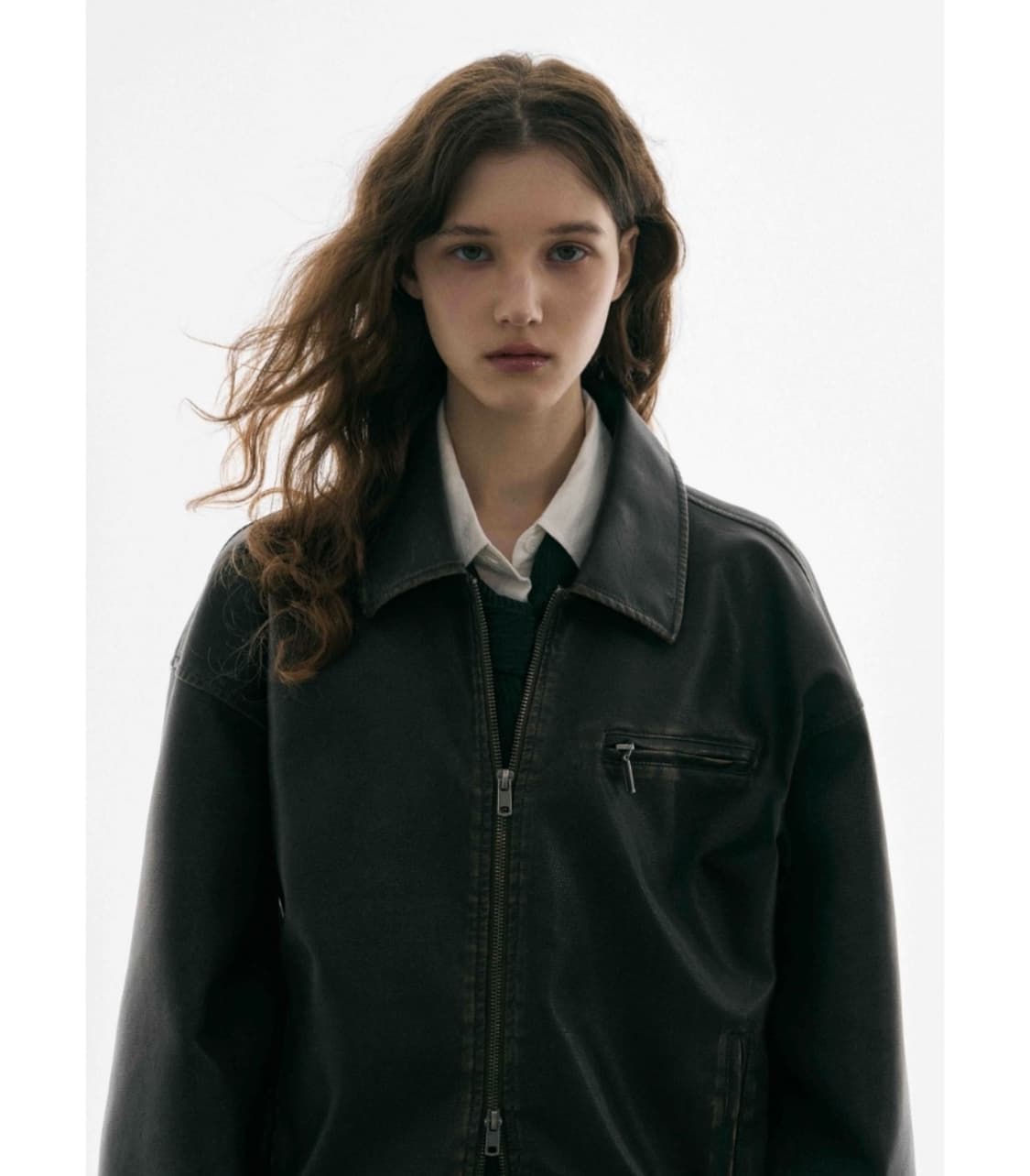 레더리 (Leathery) 워시드 레더 오버핏 블루종 자켓 [WASHED 상품이미지3