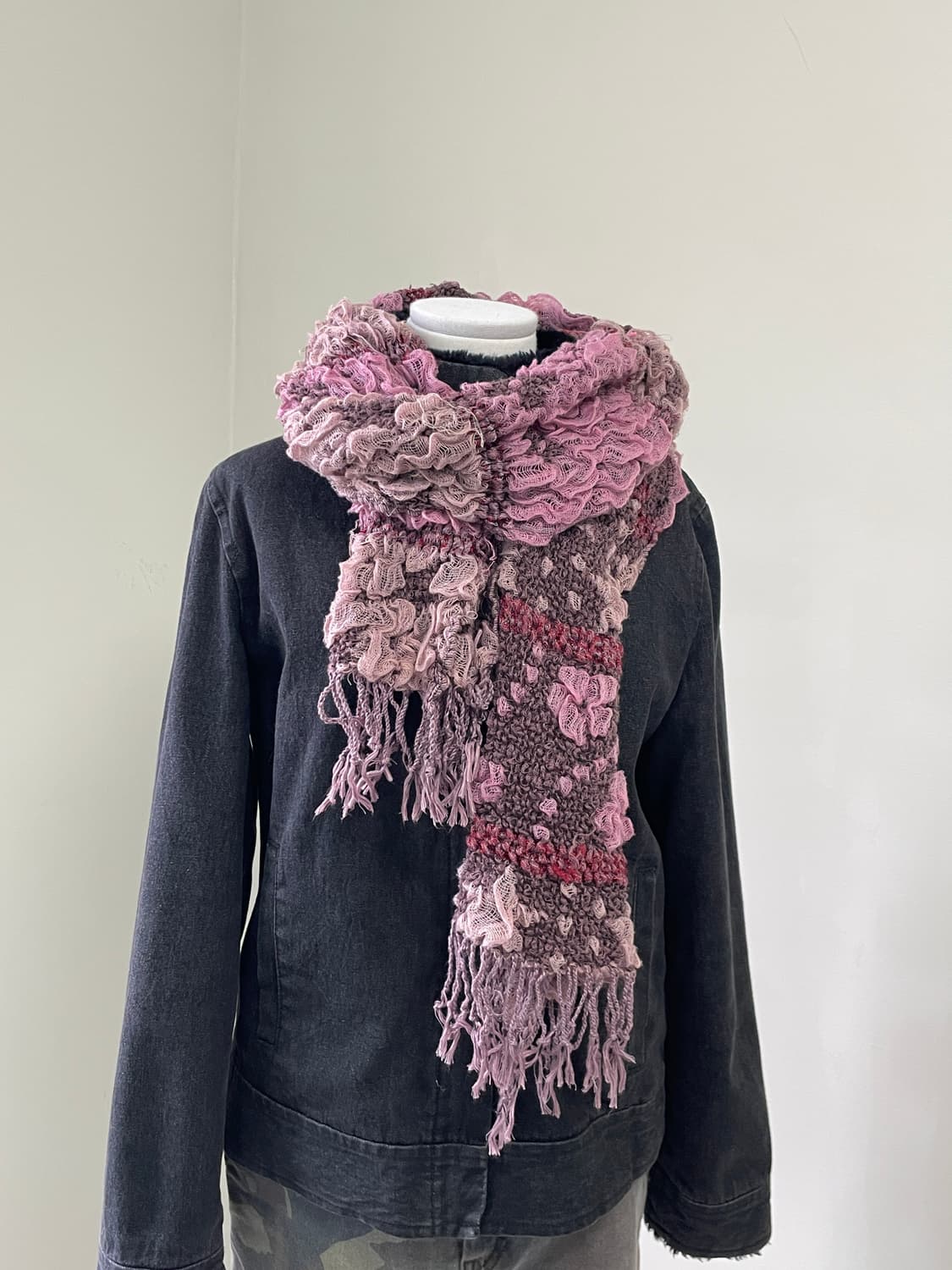 빈티지 플로럴 텍스처 니트 머플러 J04118 상품이미지1