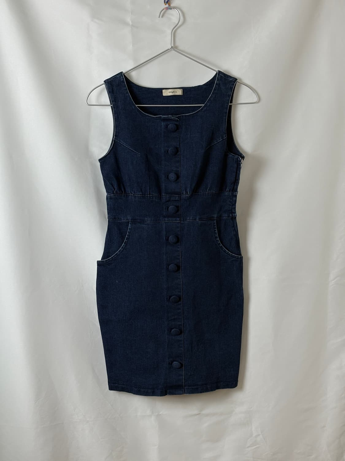 버튼 포인트 데님 미니 원피스 상품이미지4