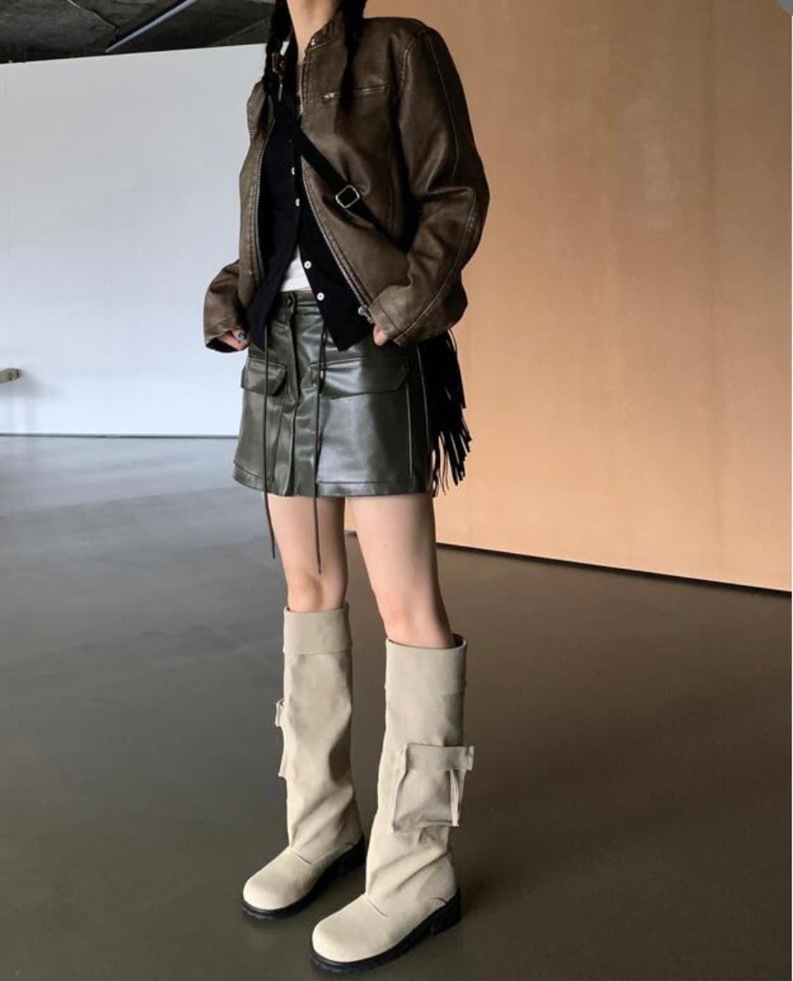 브라운 워싱 레더자켓 상품이미지5