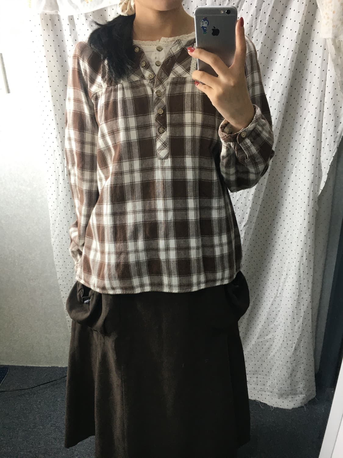 브라운 체크 레이어드 블라우스 상품이미지2