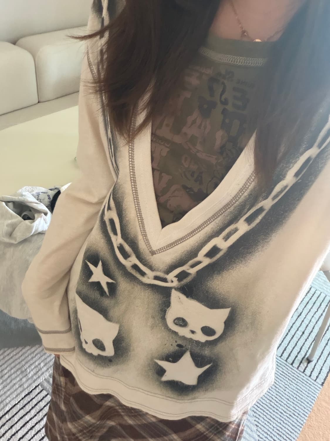 yk2 고양이 해골 롱슬리브 상품이미지2