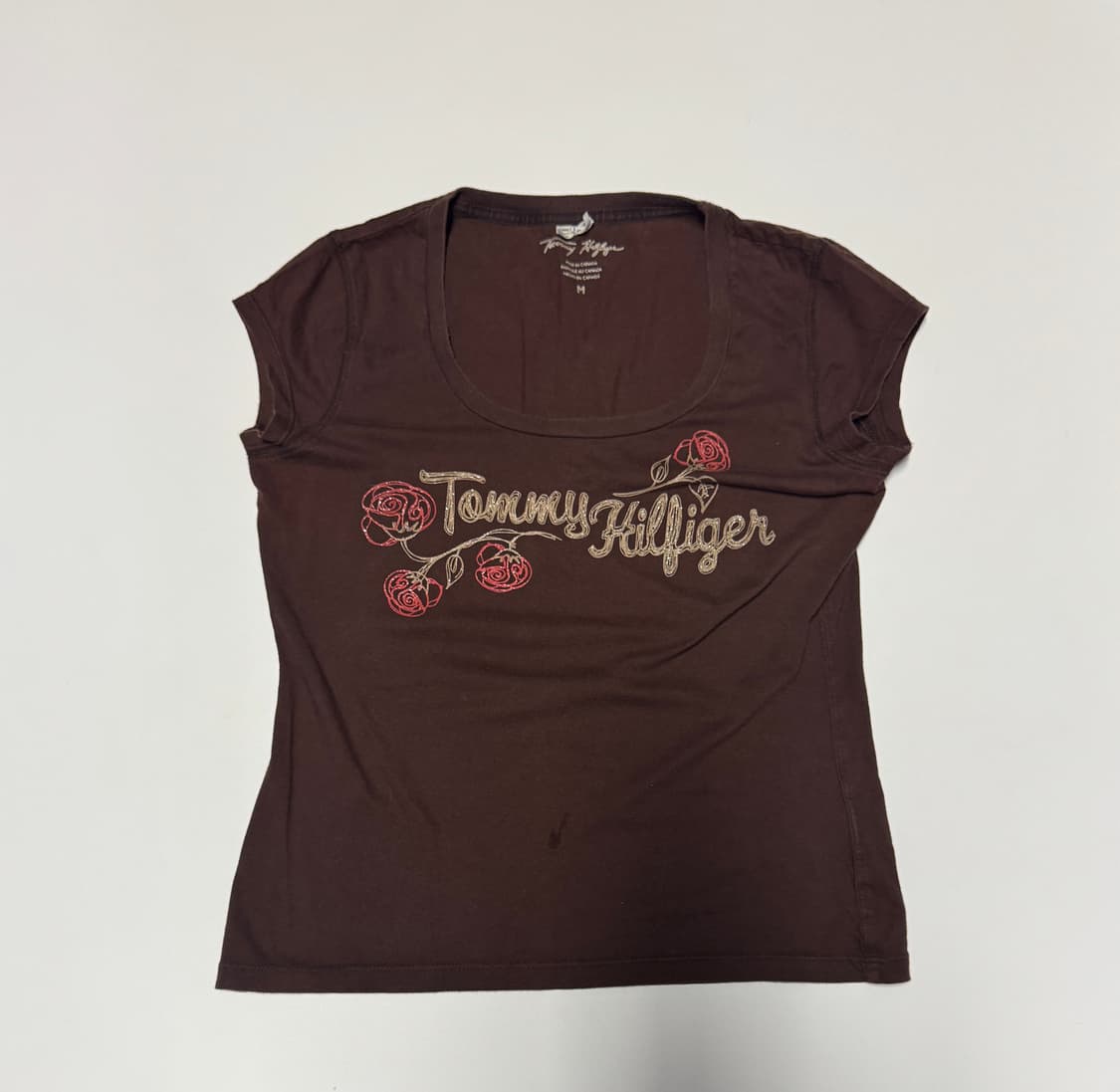 여성 타미힐피거 Y2k 로즈 자수 반팔 티셔츠 S ~ M 상품이미지1