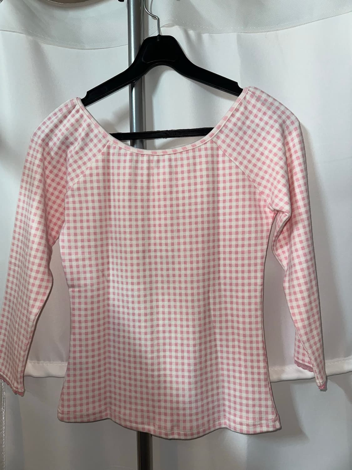 핑크 리본 체크 긴팔티 상품이미지5