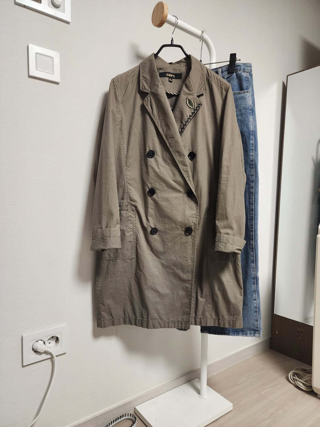 GGPX  더블버튼 봄 롱 자켓 카키색 상품이미지1