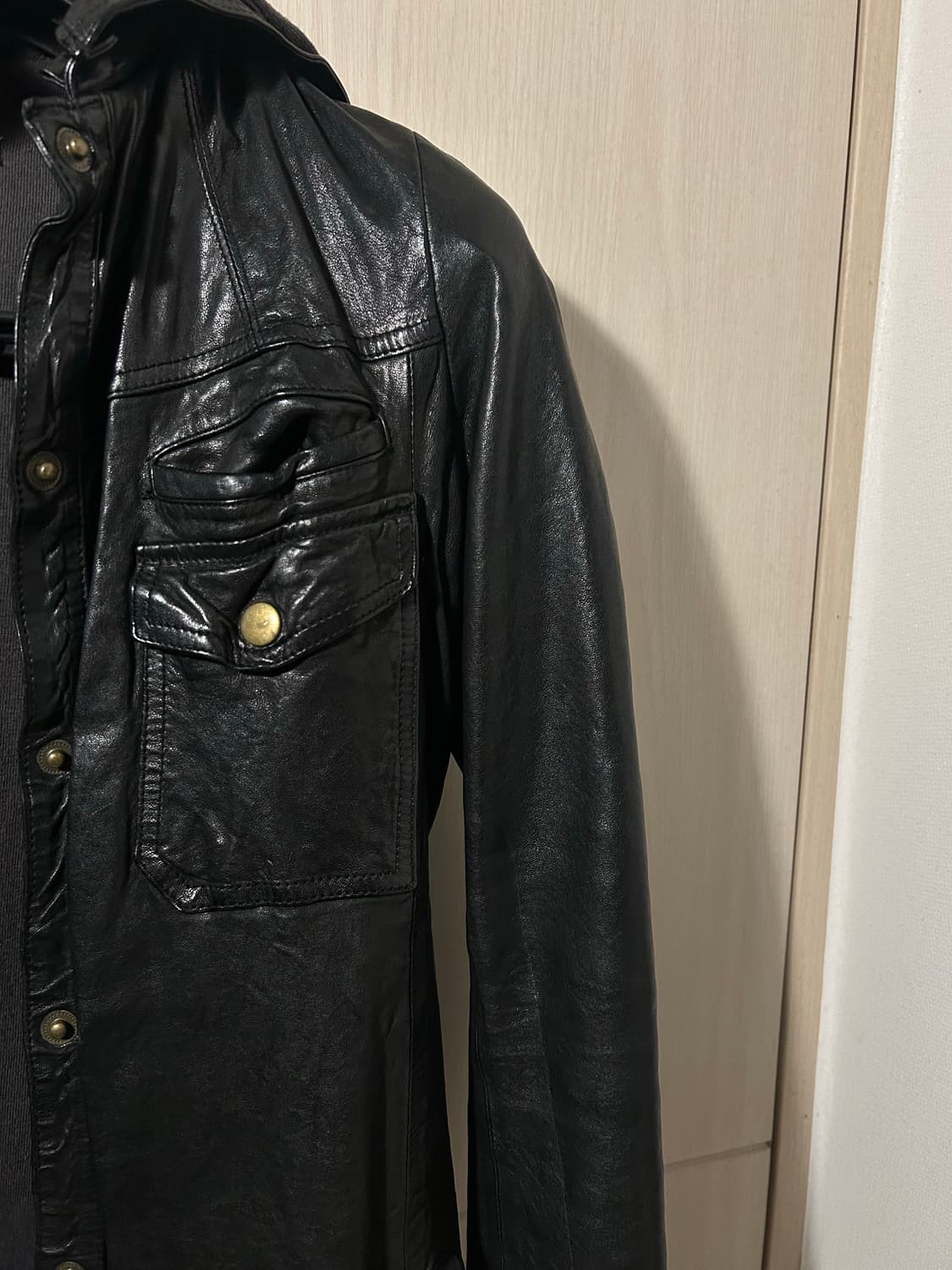 Sheep Skin Leather Hoodie Coat 상품이미지4