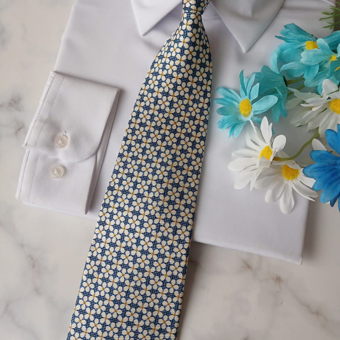 발망 실크 블루 플라워 패턴 넥타이 9.8cm A+등급 A19154
 상품이미지6