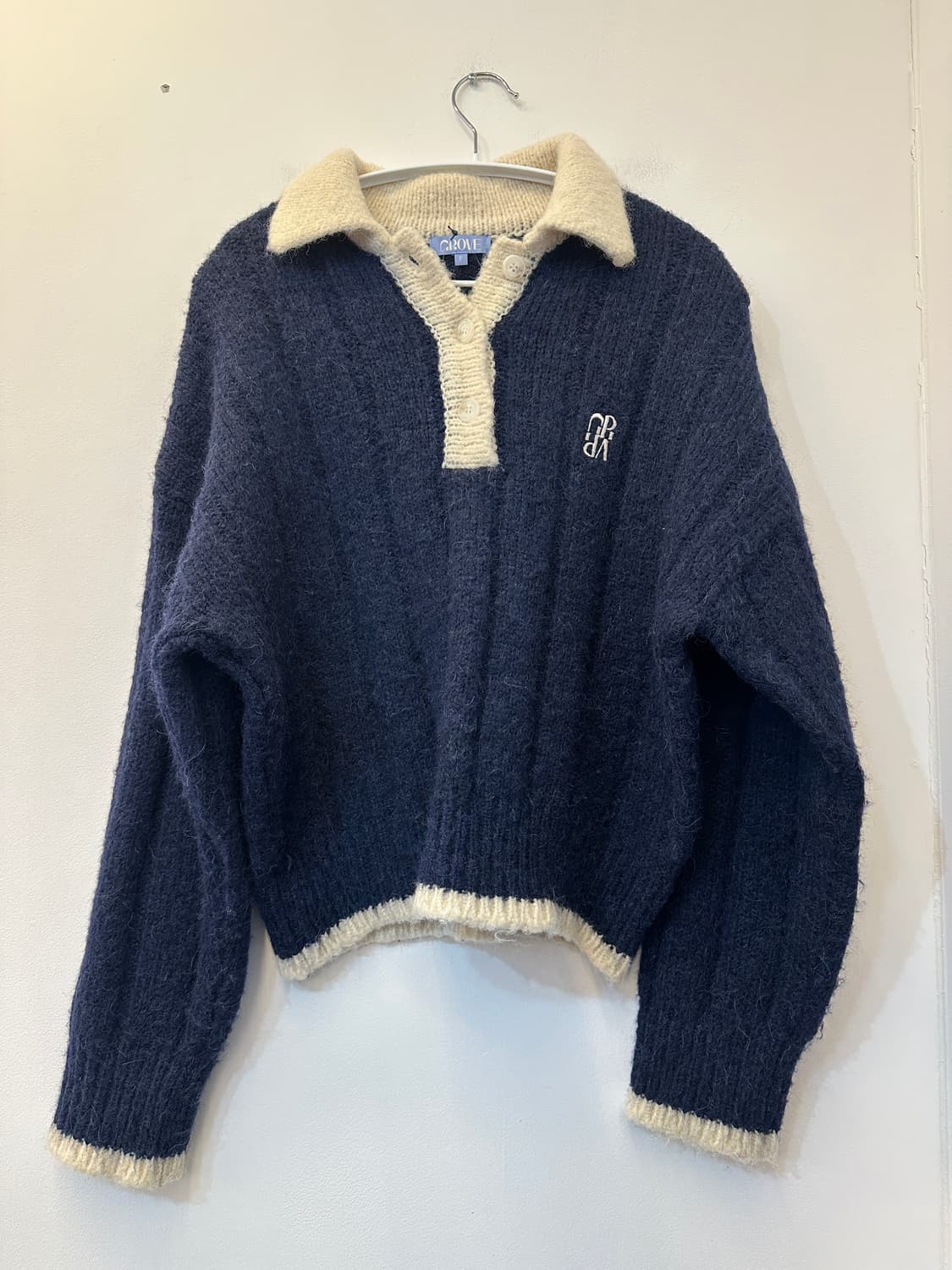 F) grove 그로브 네이비 헤어리 니트 티셔츠 상품이미지1