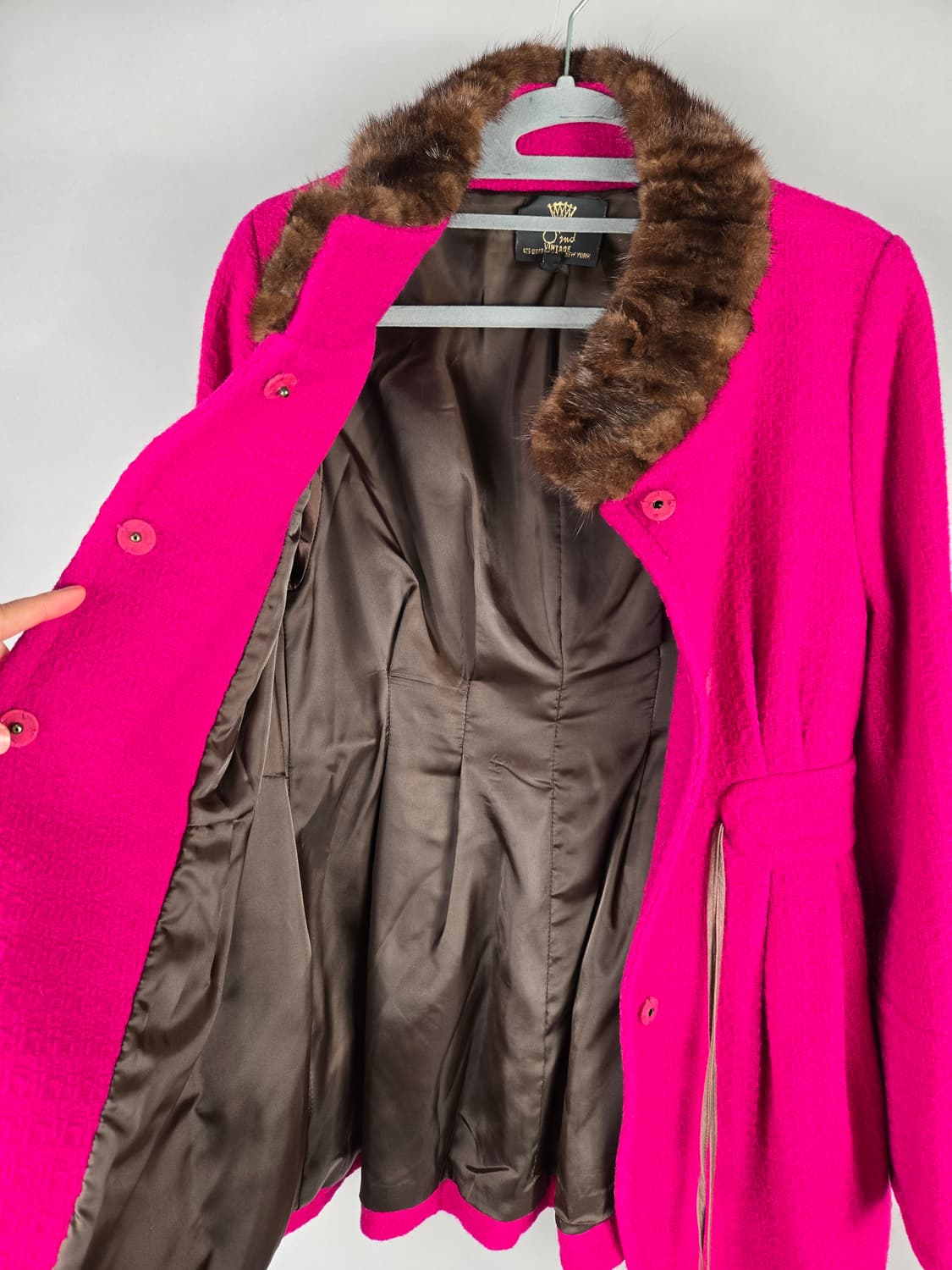 [무료배송]오즈세컨 55 여성 밍크 배색 울 코트 푸시아 핑크 상품이미지9