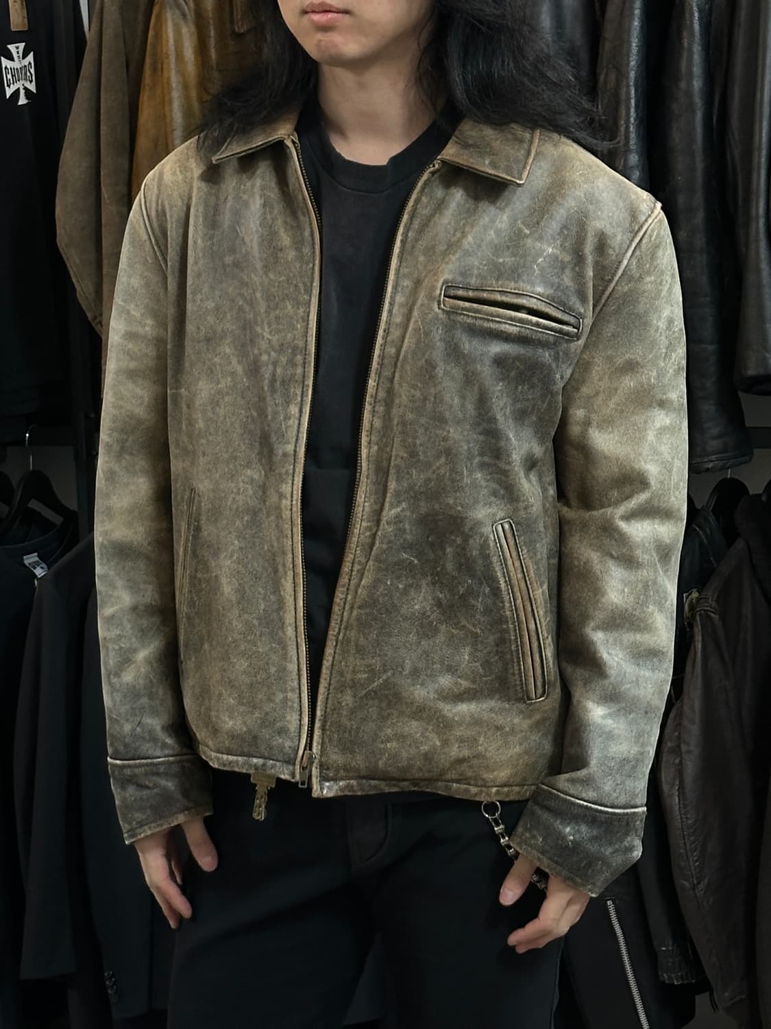 00's 디스 레더 자켓 빈티지 라이더 자켓 상품이미지3