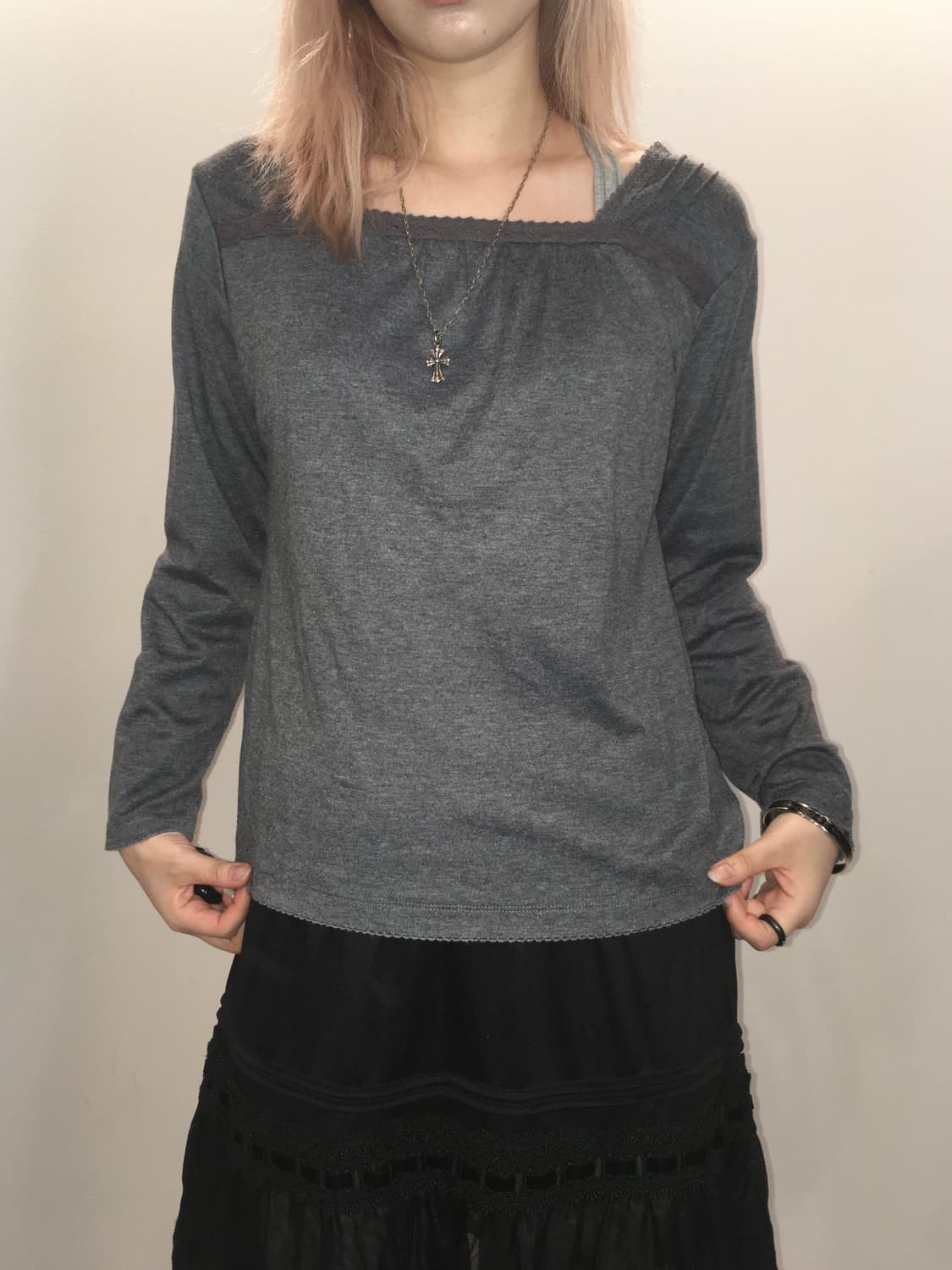 jpn vintage charcoal lace long sleeve t  상품이미지2