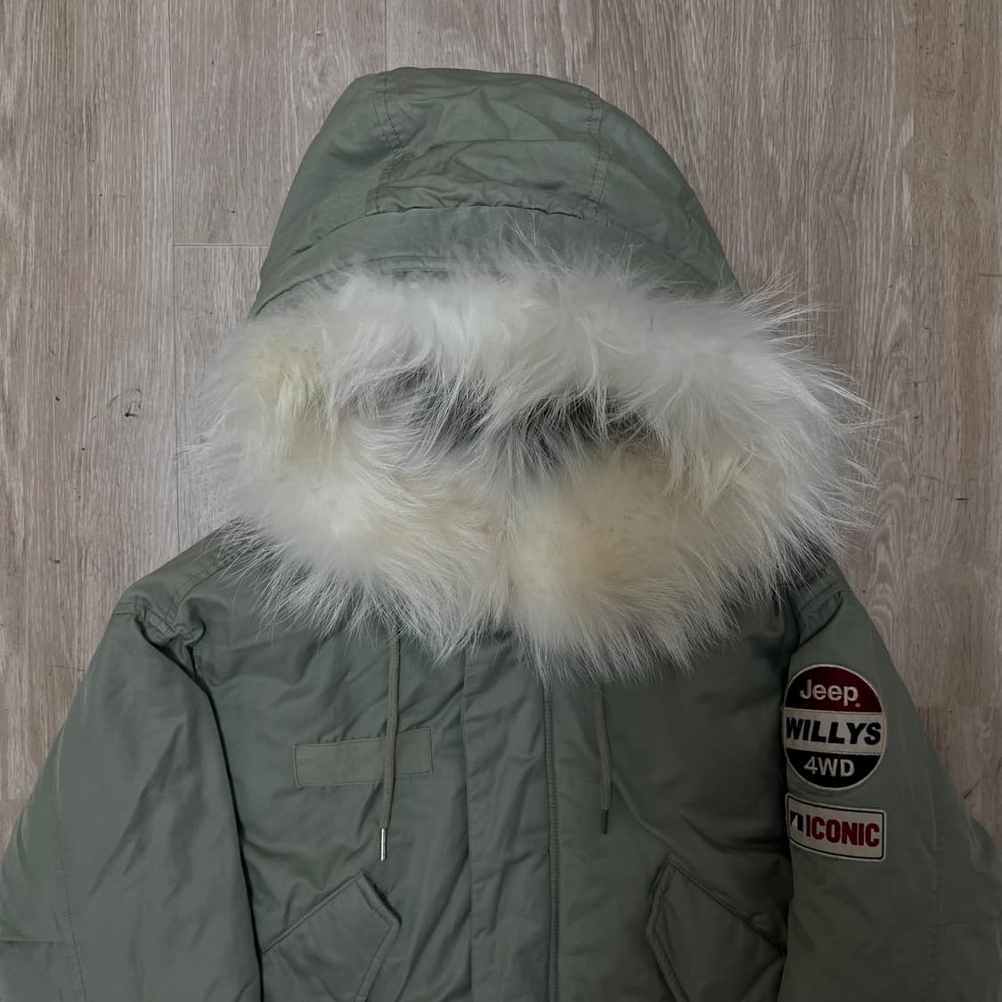 지프 JEEP 덕다운 후드 롱 야상 점퍼 카키 S(90) 상품이미지2