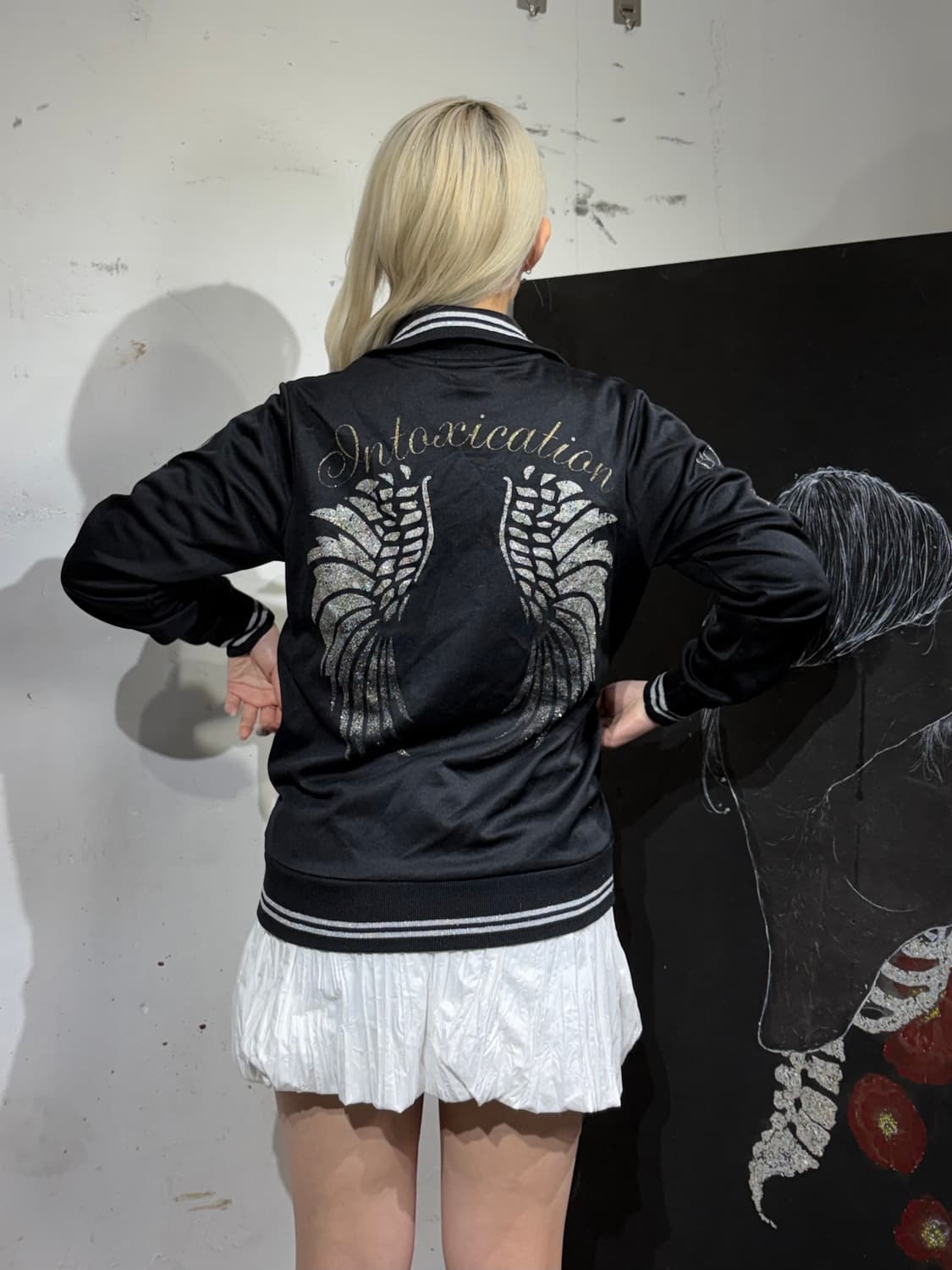 JPN 일본 빈티지 고딕 락 펑크 날개 프린팅 갸루 져지 M 상품이미지1