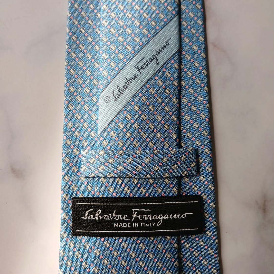 살바토레 페라가모 실크 블루 패턴 넥타이 8cm S~A+등급 E899 상품이미지8
