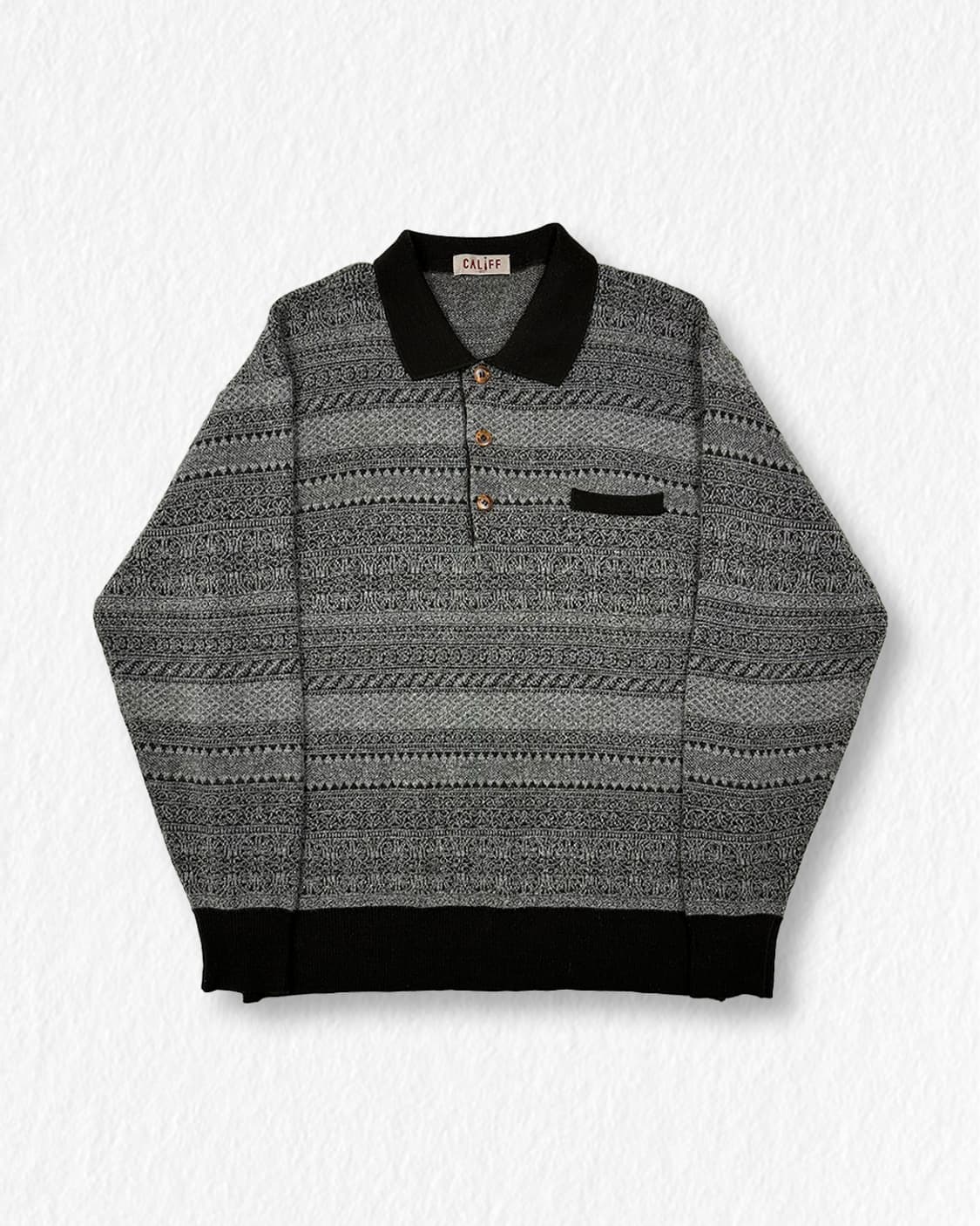 칼리프 빈지티 패턴 카라 니트 상품이미지1