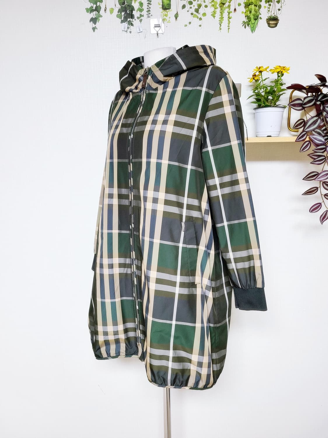 지센무브 여자빅사이즈 바람막이 88 99 사파리 105 후드 그린체크 상품이미지5