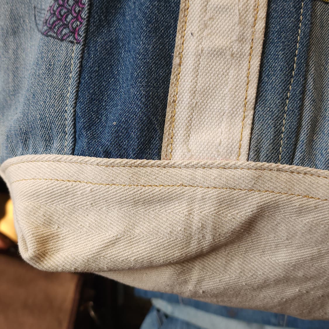 핸드 드로잉 빅사이즈 캔버스 데님 토트백 빈티지 더플백 리메이크 상품이미지8