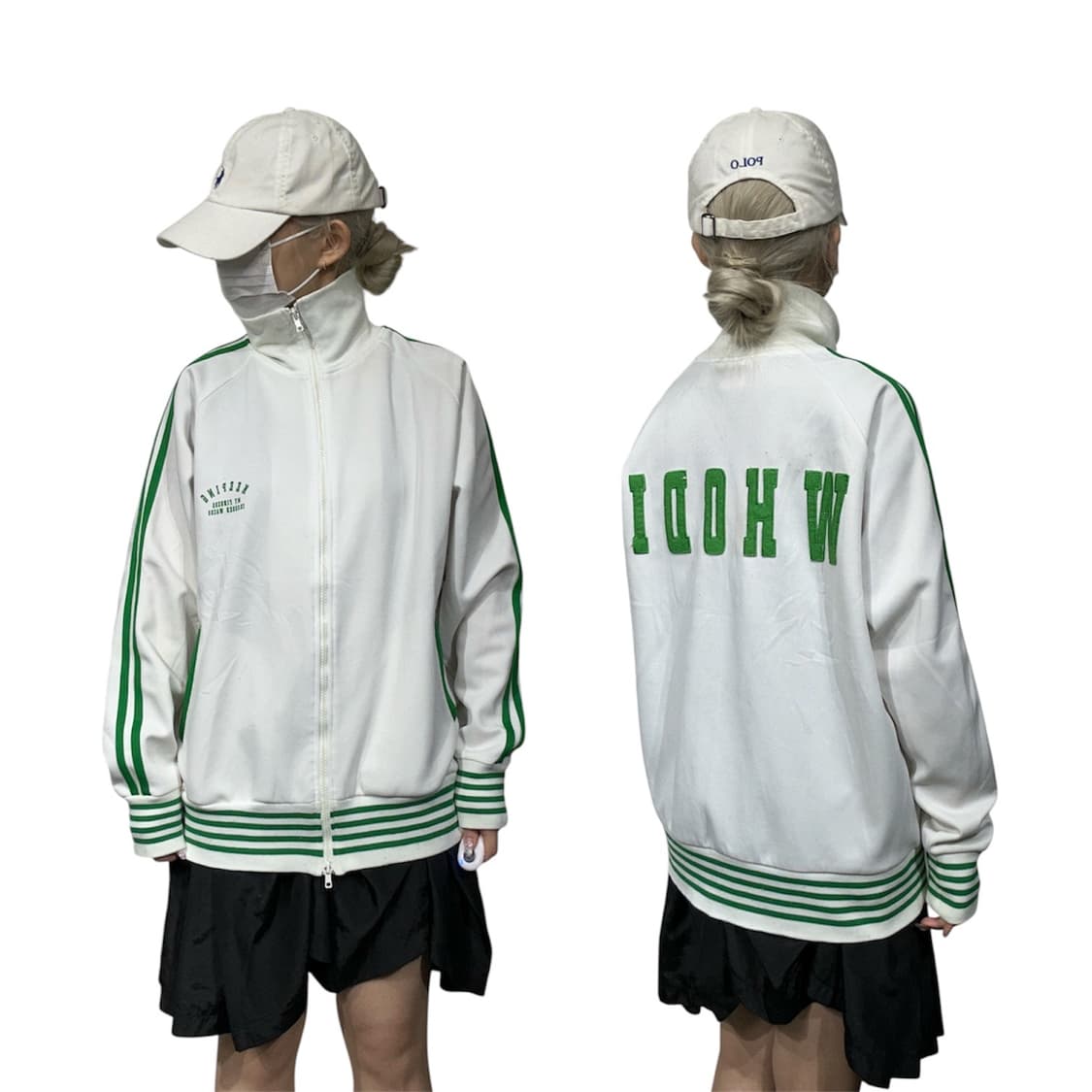 일본 빈티지 화이트 그린 스포티 오버핏 트랙탑 져지 L 상품이미지1