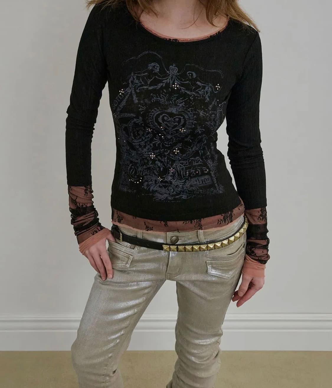 스컬프터 Triple Lace Layered Tee Black s 상품이미지1