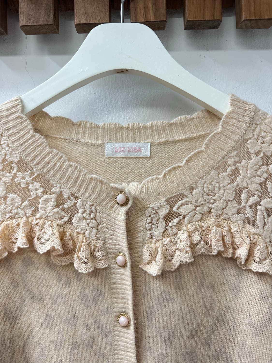 Liz Lisa 리즈리사 레이스 요크 진주버튼 양모울 혼방 니트 가디건 상품이미지2