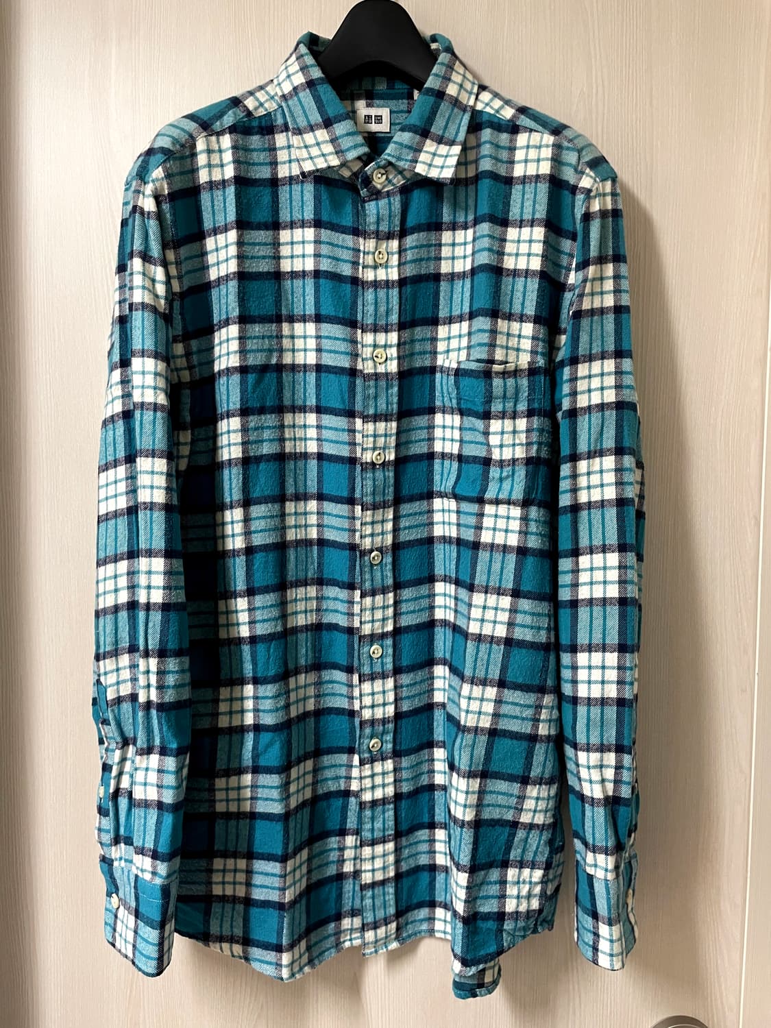 유니클로/ 플란넬 체크 셔츠 터콰이즈 그린/ L 상품이미지1