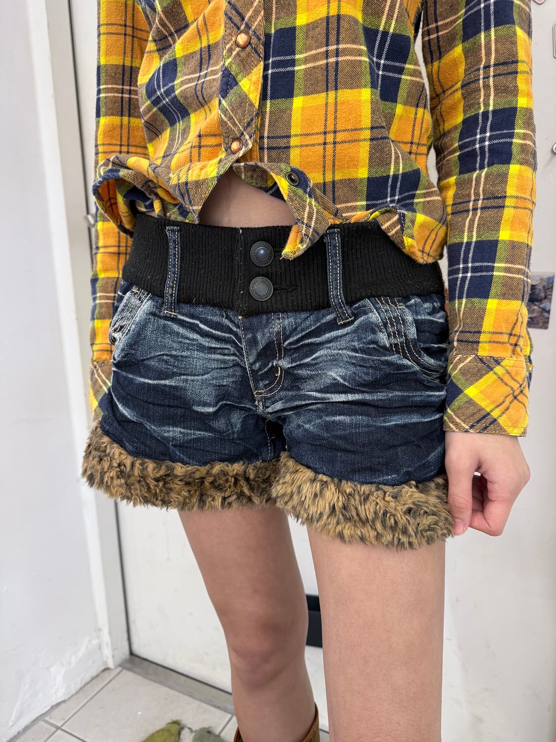 fur trim denim shorts 상품이미지2