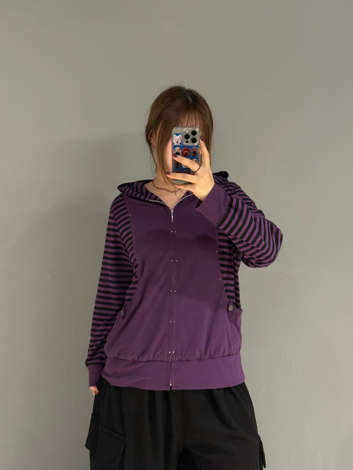 stripe pattern cubic line hood zip-up 상품이미지1