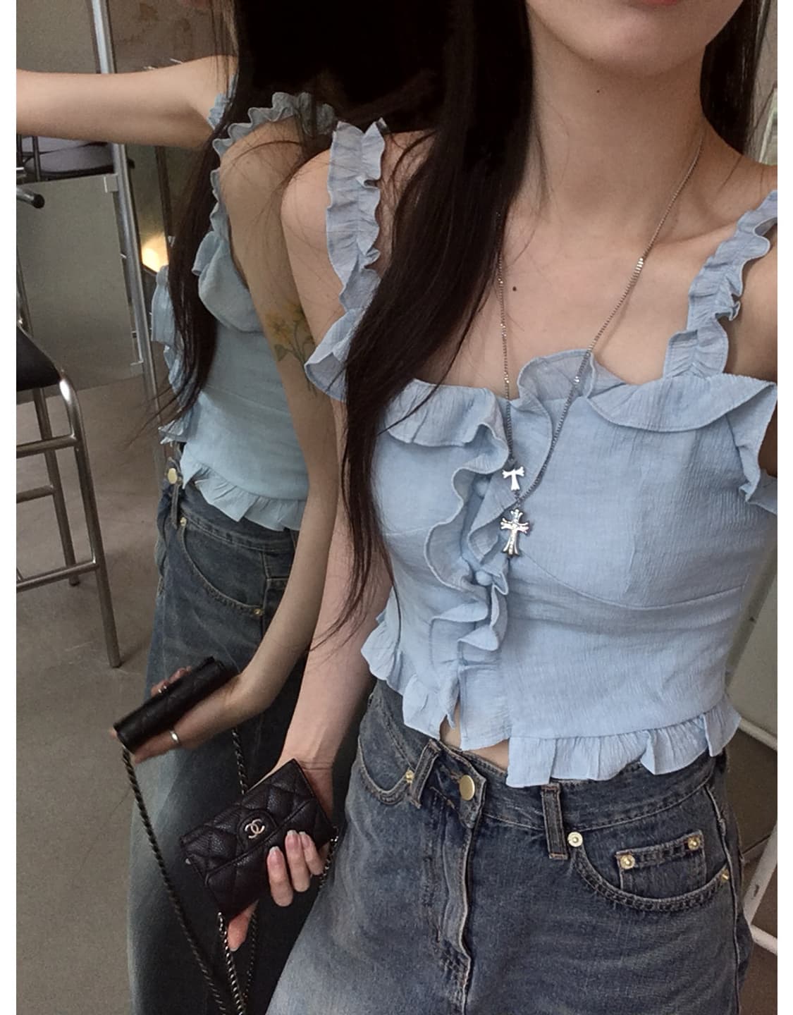 Weeny 위니 콩단추 프릴 나시 소라 상품이미지1