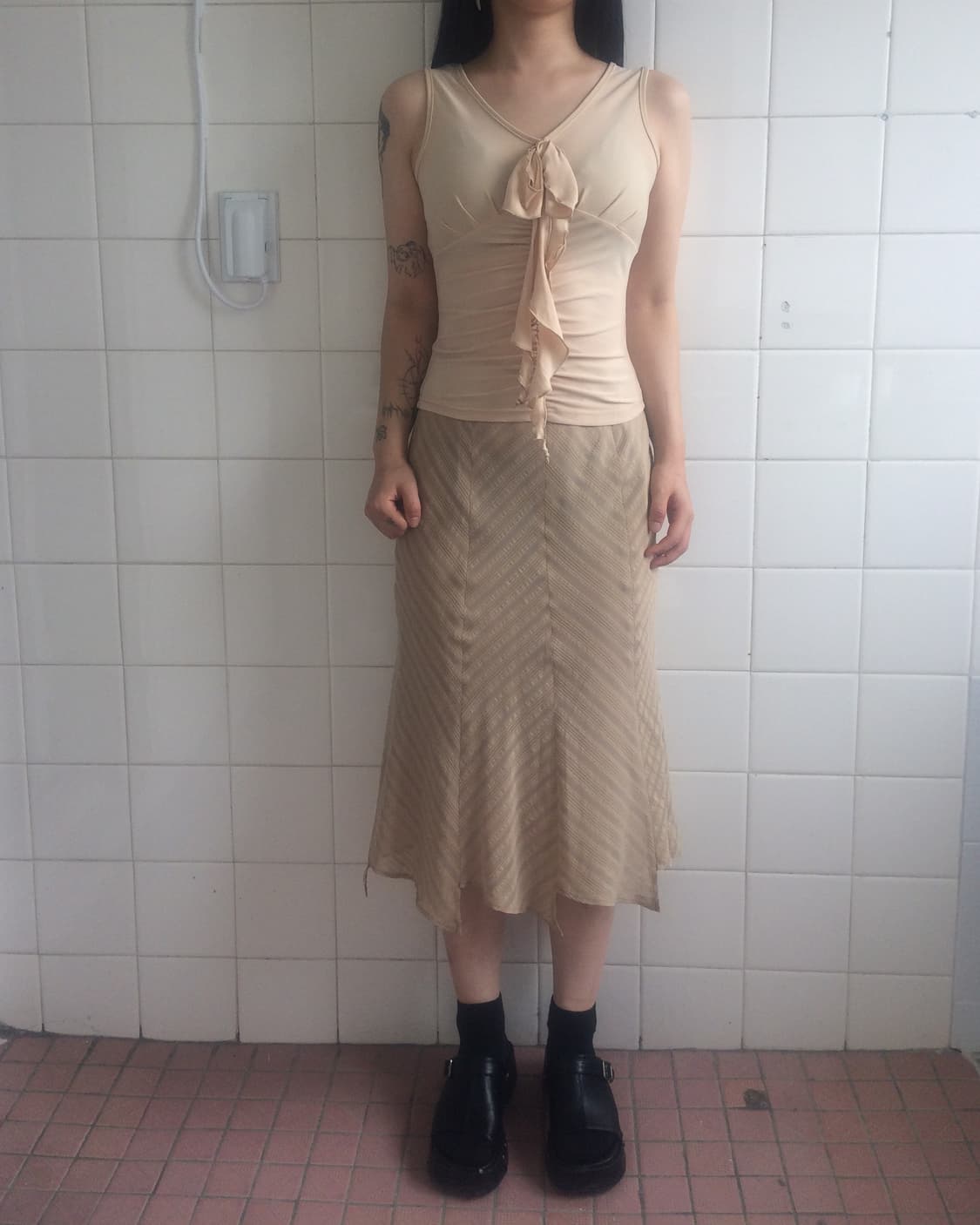 Shirring ruffle point sleeveless 상품이미지1
