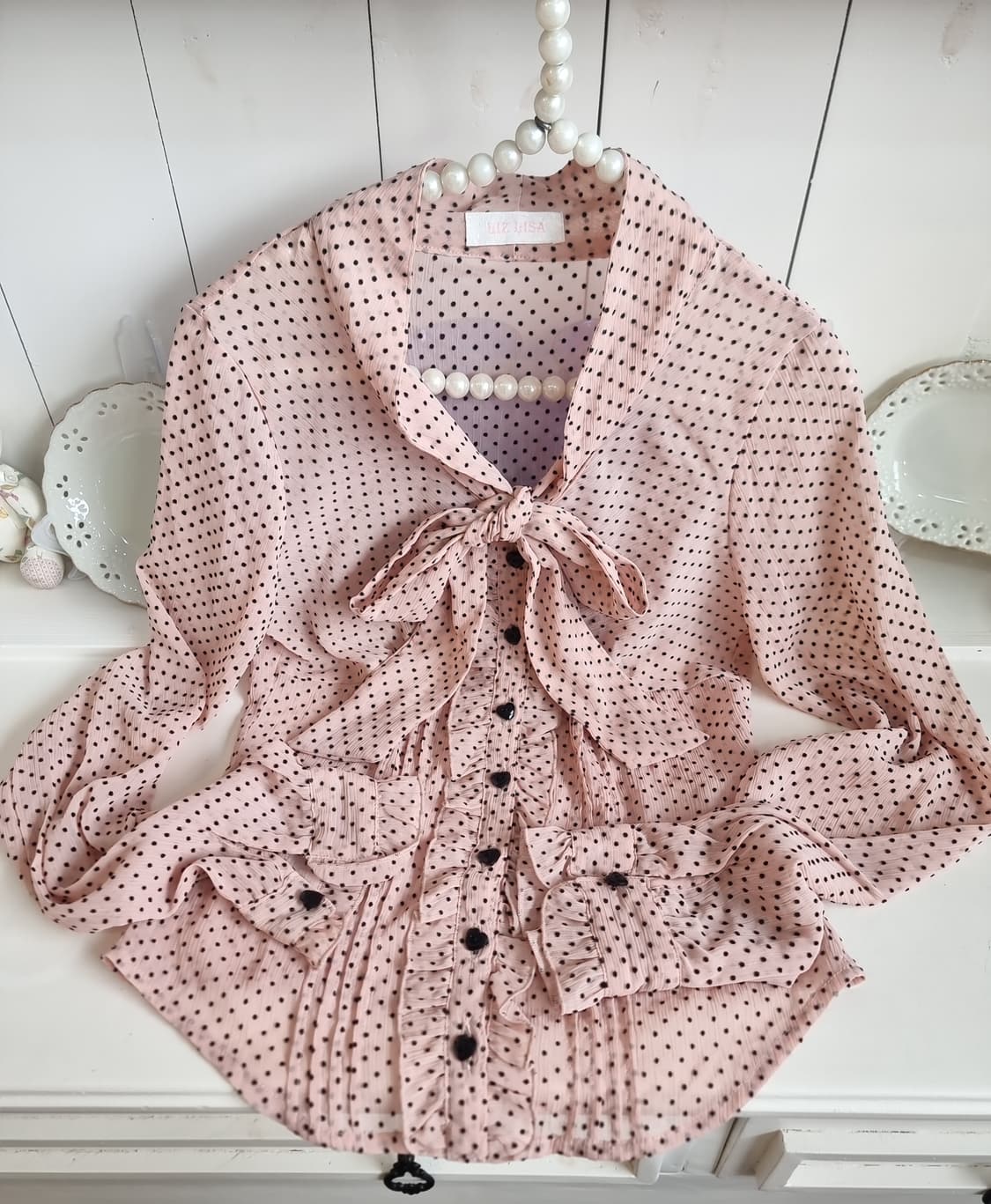 LIZ LISA 핑크 도트 리본 블라우스 상품이미지1