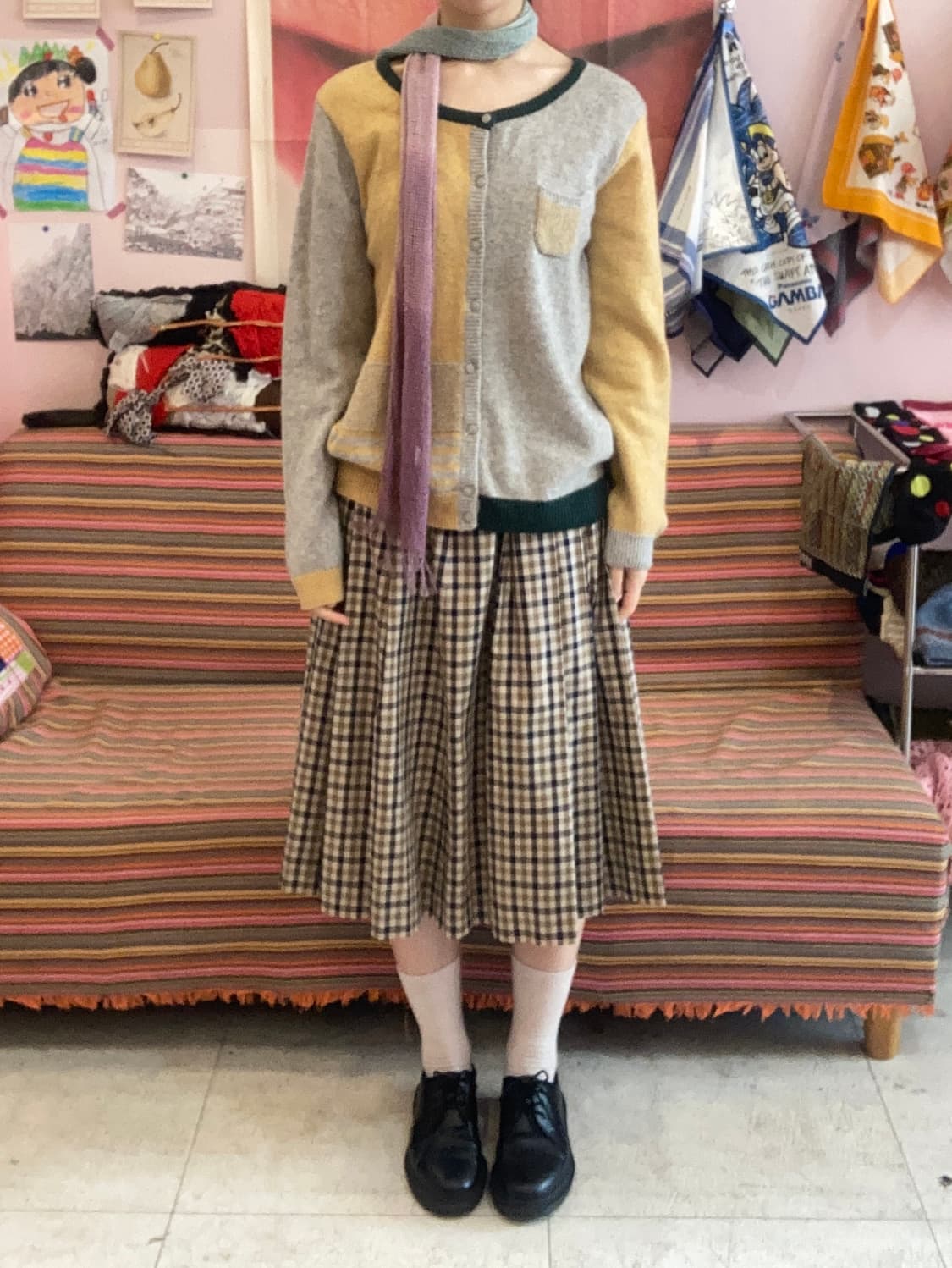 플리츠 체크 미디 스커트 상품이미지1