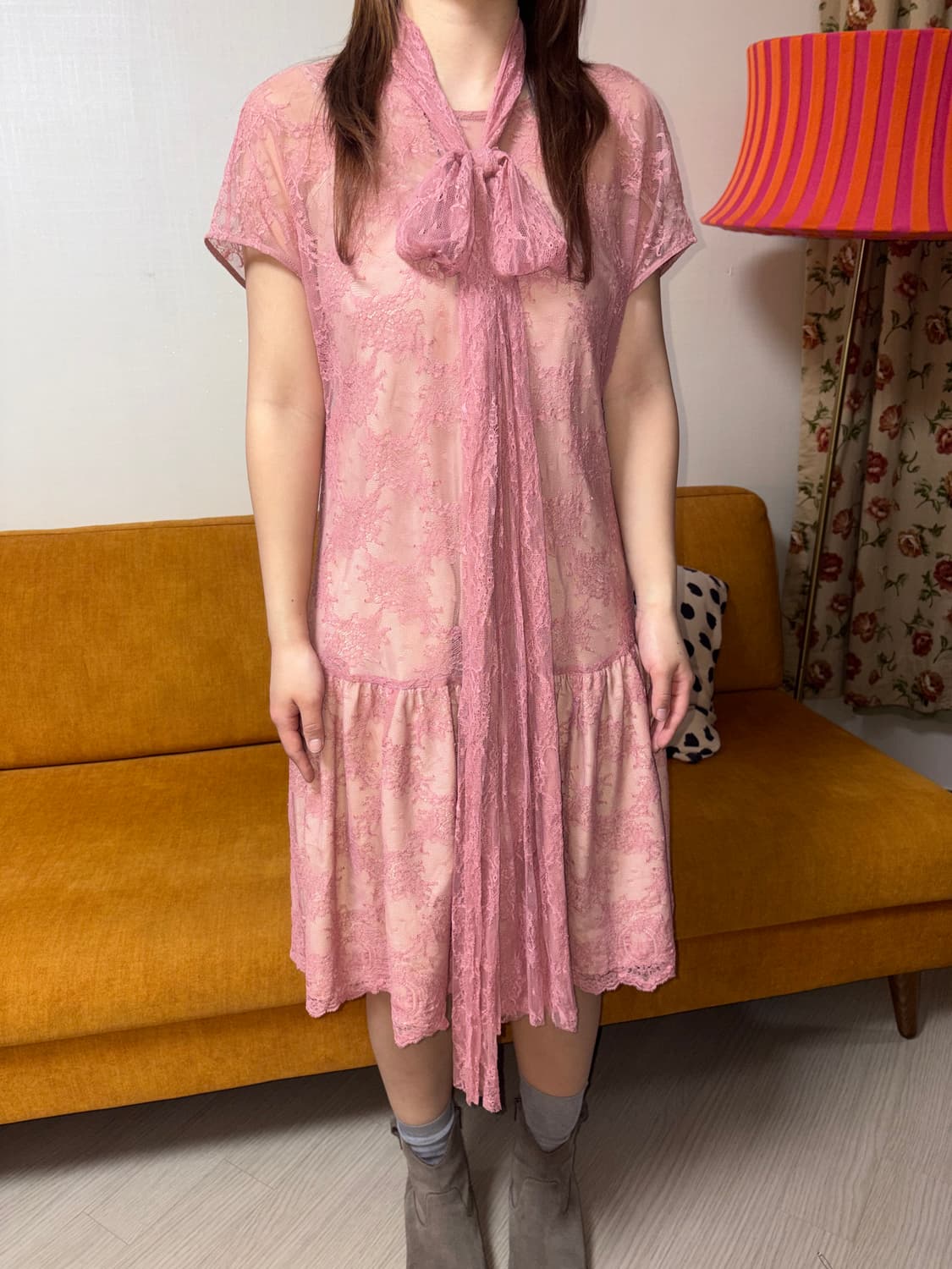 Red Valentino pink lace mini dress 상품이미지3