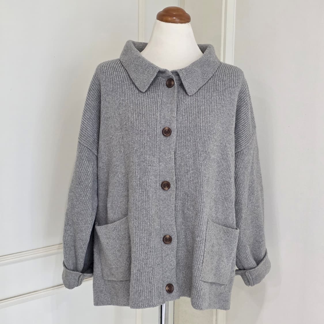 빈티지 그레이 모리걸 니트골지 루즈핏 가디건 상품이미지1