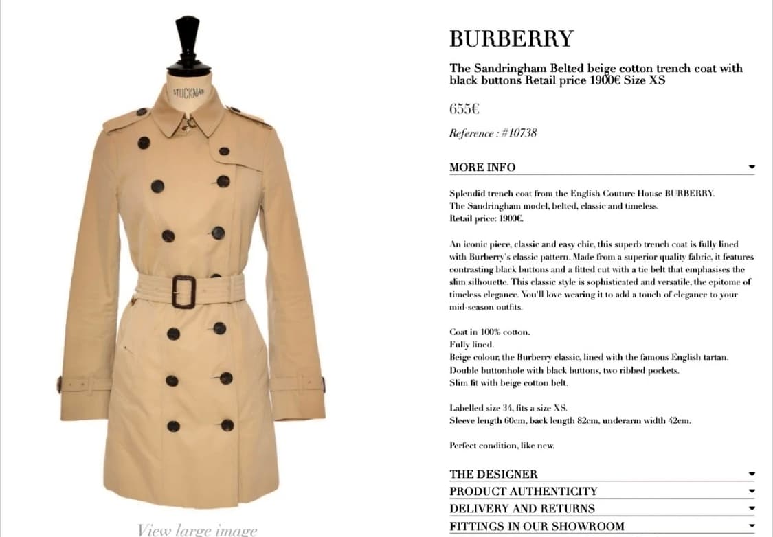 버버리 샌드링엄 트렌치 자켓 XS (영국 쇼디치 구매) 상품이미지6