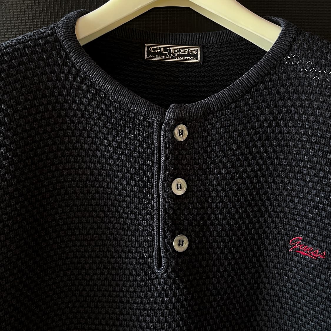 90s 두산 Guess 올드 게스 와플 니트 헨리넥 상품이미지7