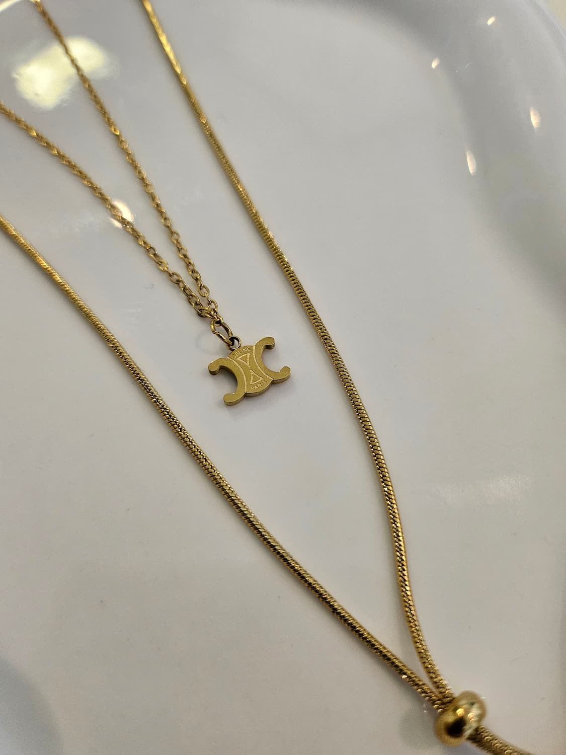 셀린느 업사이클링 두줄 레이어드 금장 목걸이 상품이미지2